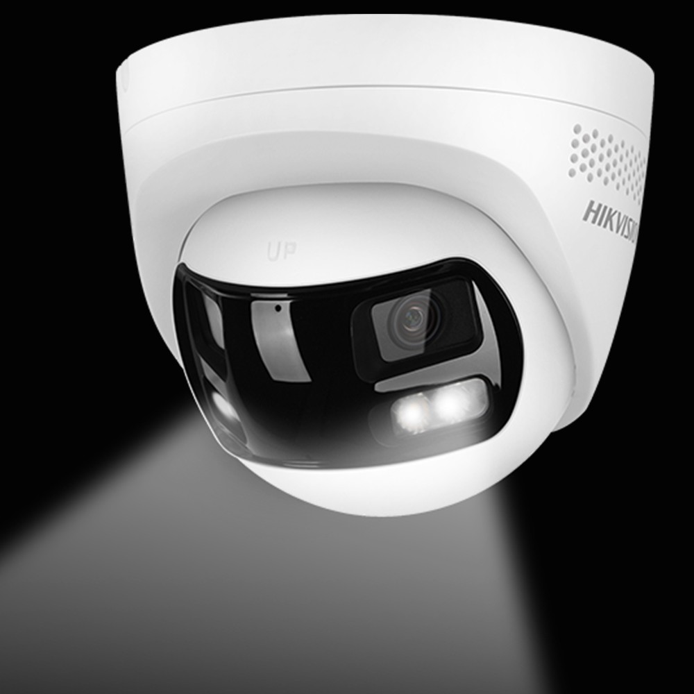 HITOSINO outdoor night vision turret camera with dual 8MP lenses and wide-angle view, mounted outdoors for surveillance.