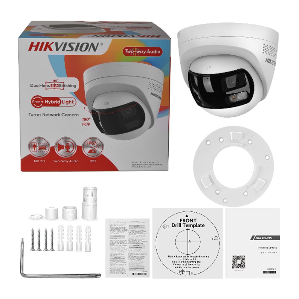HITOSINO outdoor night vision turret camera with 8MP dual lens wide-angle, black housing, mounted for surveillance.