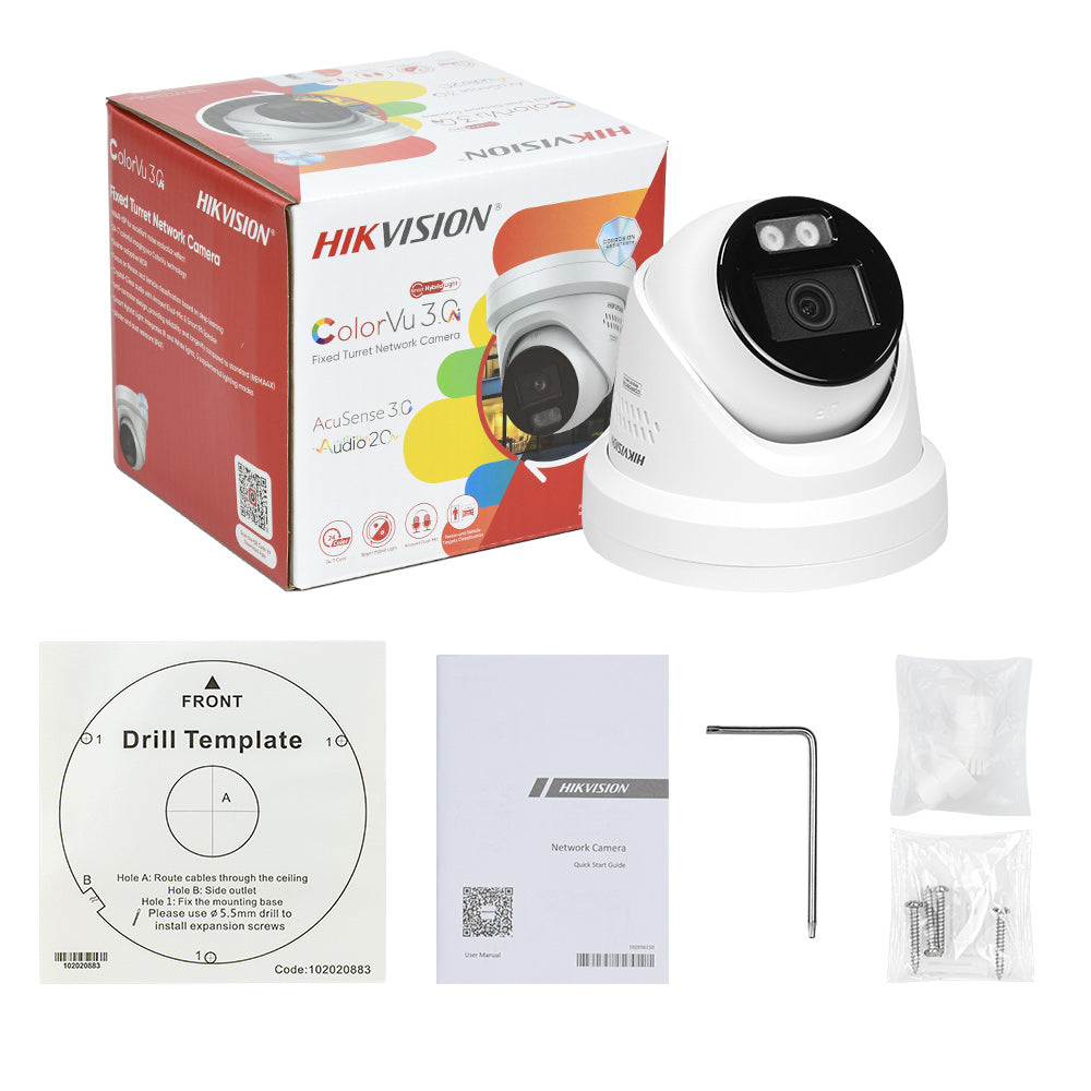 HITOSINO Hikvision 8MP ColorVu turret camera with audio, model DS-2CD2387G3-LIS2UY/SL, showing the camera's lens and design features