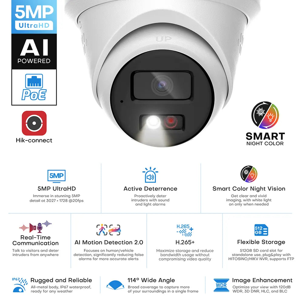 5MP Security Camera Wired with 2 Way Audio | HS-CUT05G2-LIA/SL - HITOSINO
