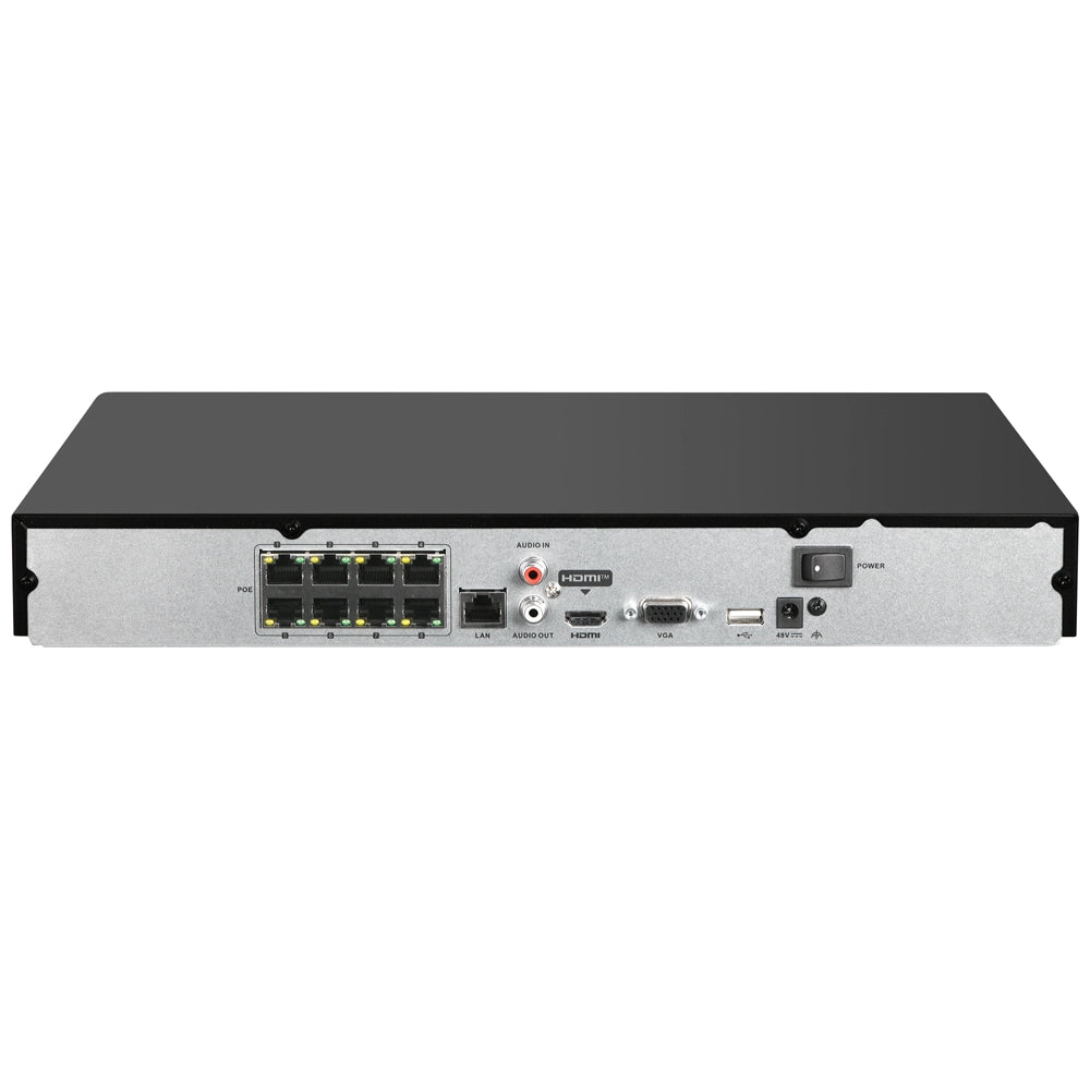 HITOSINO 8通道4K PoE NVR监控录像机,配备2TB硬盘,支持运动检测,后视图显示设备背部接口。