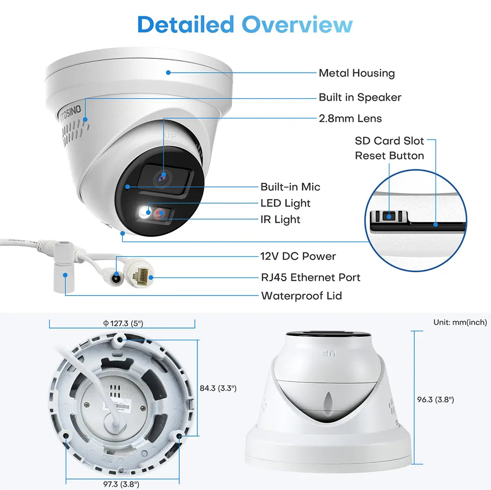 5MP Security Camera Wired with 2 Way Audio | HS-CUT05G2-LIA/SL - HITOSINO