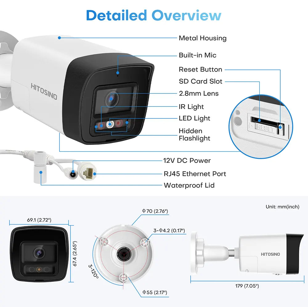 4K Active Deterrence Wired Security Bullet Camera Outdoor | HS-CUB68G2-LIA/SL - HITOSINO