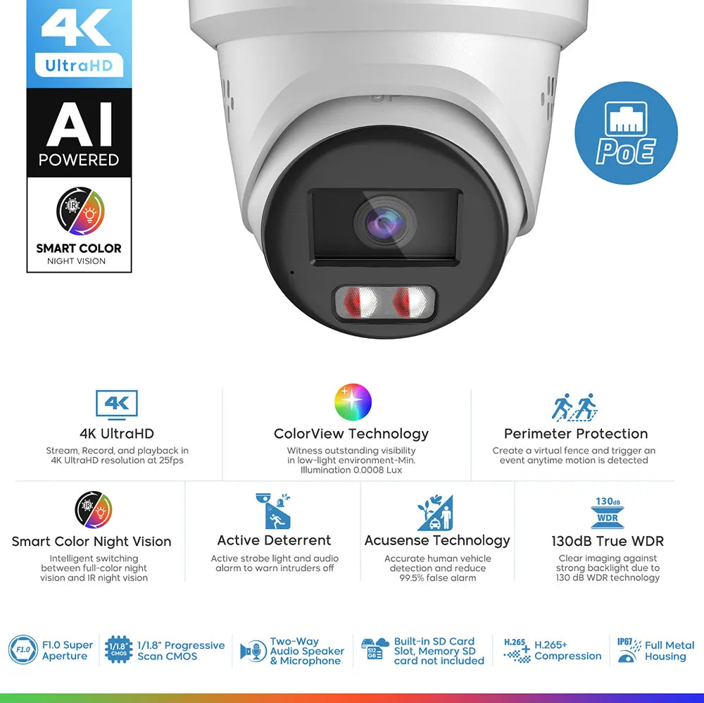 4K IP PoE Network Camera with Advanced Full Color Night Vision | HS-VUT08G2H-LISA/SL - HITOSINO