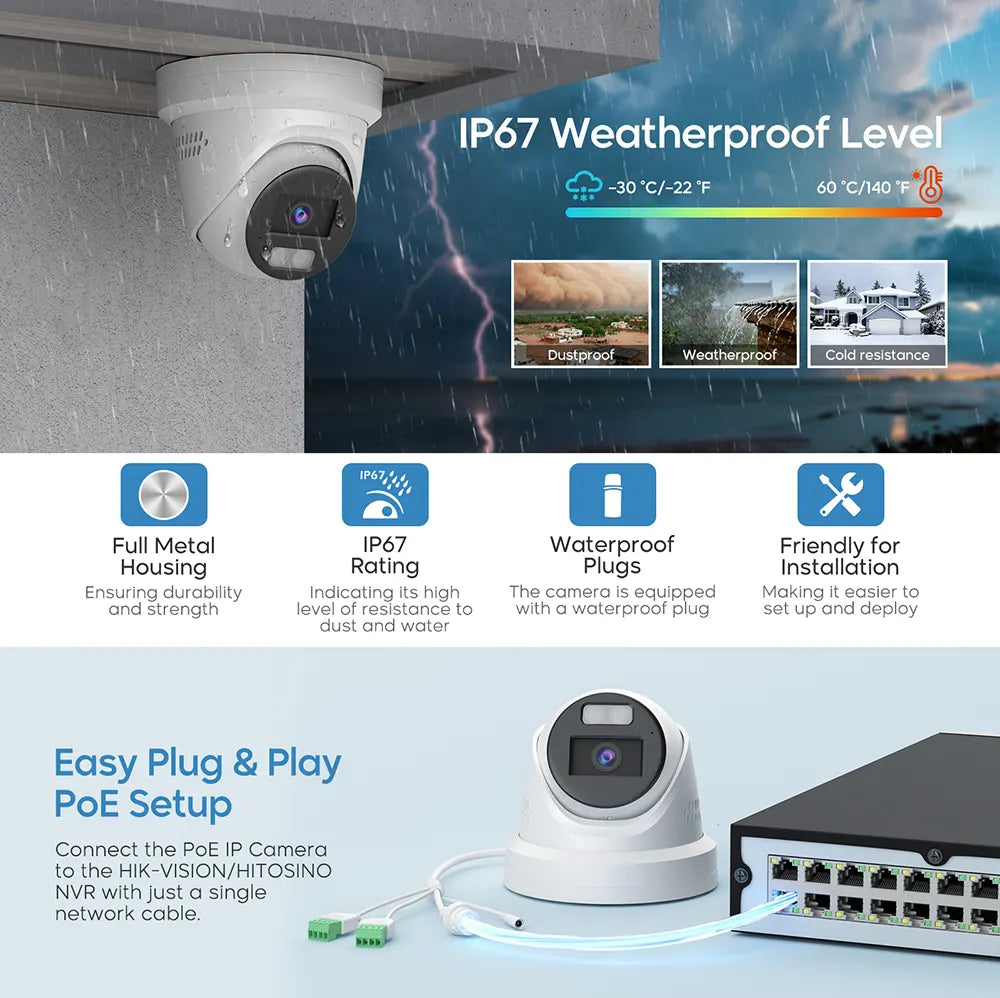 4K IP PoE Network Camera with Advanced Full Color Night Vision | HS-VUT08G2H-LISA/SL - HITOSINO