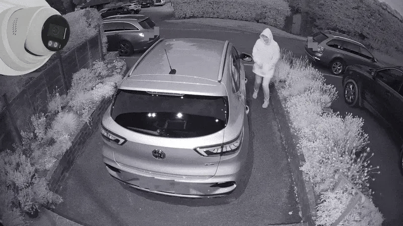 security camera with alarm and flashing light to deter intruder