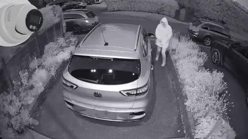 security camera with alarm and flashing light to deter intruder