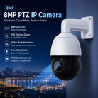 HITOSINO 8MP PTZ IP摄像机，具备25倍光学变焦和自动跟踪功能，适合监控和安全应用