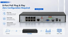 HITOSINO 8通道PoE NVR，支持4K安全监控，内置SeekFree和智能检测，带有8个PoE端口的即插即用设备