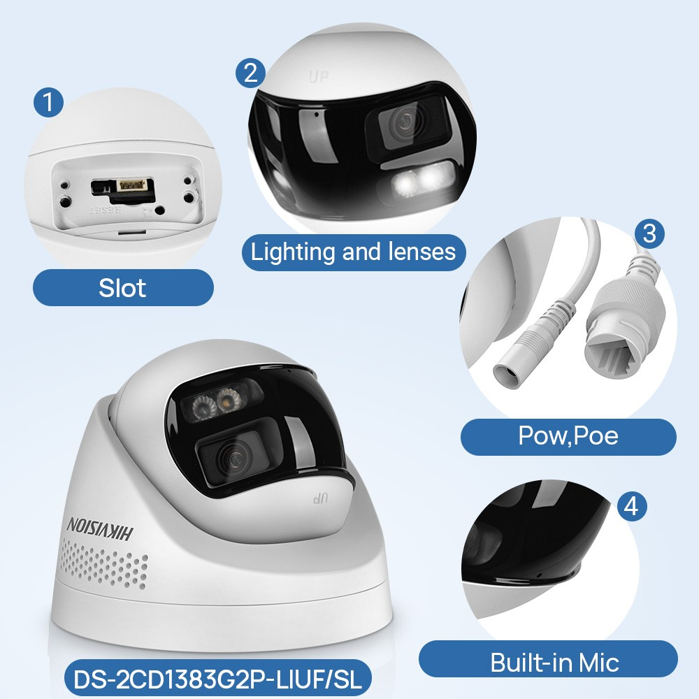 HITOSINO 8MP outdoor night vision turret camera with dual lens and wide-angle view, mounted outdoors for surveillance.