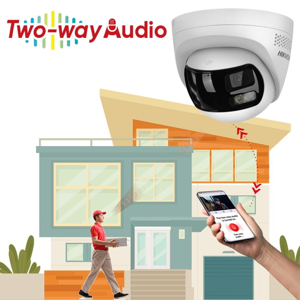 HITOSINO 8MP outdoor night vision turret camera with dual lens and wide-angle view, suitable for security surveillance.