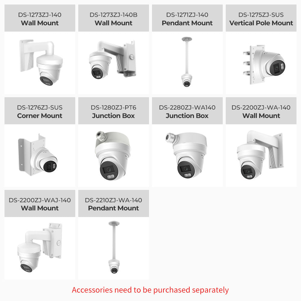 Hikvision ColorVu 8MP Acusense turret PoE camera with mounting bracket, featuring smart hybrid light and durable design.