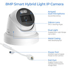 Hikvision ColorVu 8MP Acusense turret PoE camera with smart hybrid light, detailed view of the DS-2CD2387G3-LI2UY model