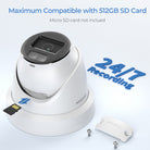 Hikvision ColorVu 3.0 Acusense 8MP turret PoE security camera with LED lights and SD card slot, designed for high-quality surveillance.