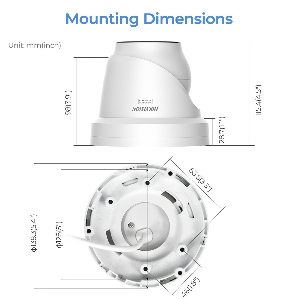 Hikvision ColorVu 8MP Acusense turret PoE camera with smart hybrid light and high-resolution lens, model DS-2CD2387G3-LI2UY