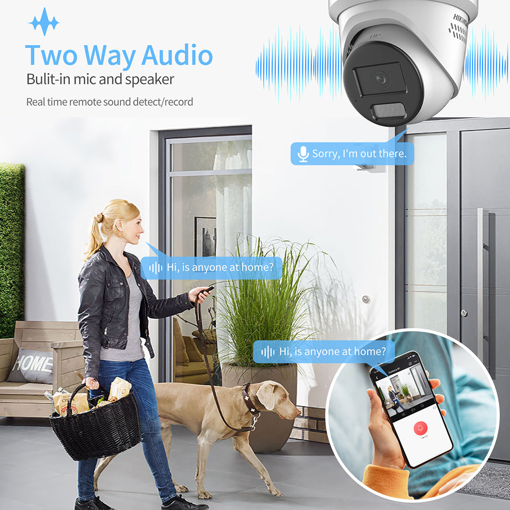 HITOSINO Hikvision 8MP ColorVu turret camera with audio, model DS-2CD2387G3-LIS2UY/SL, showing lens and protective housing