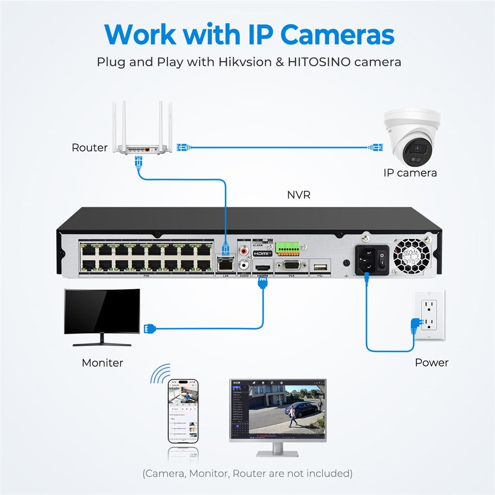 HITOSINO 16-channel 4K PoE NVR DS-7616NXI-K2/16P with AcuSense AI technology, showing front view with ports and status indicators.