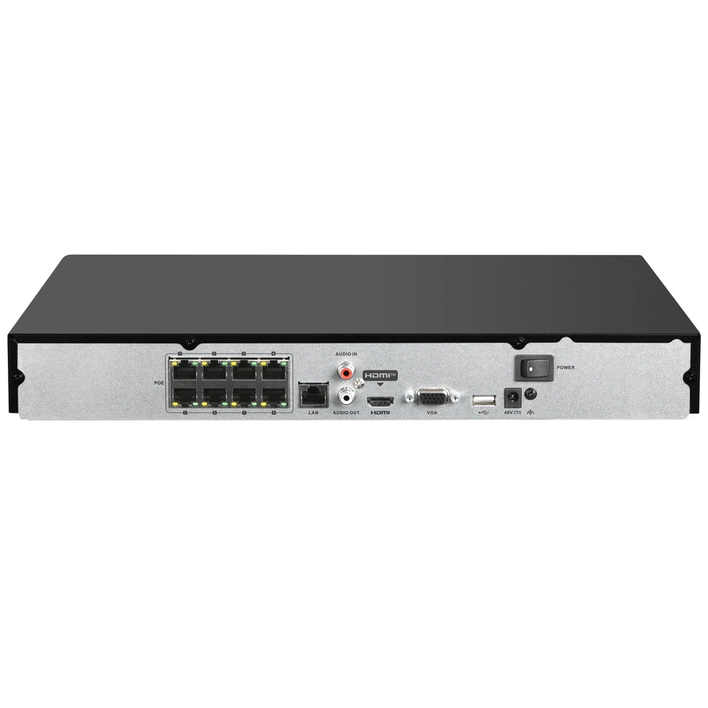 HITOSINO 8通道4K PoE NVR监控录像机，配备2TB硬盘，支持运动检测，后视图显示设备背部接口。