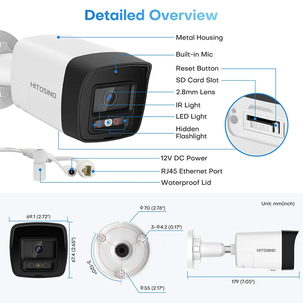 4K Active Deterrence Wired Security Bullet Camera Outdoor | HS-CUB68G2-LIA/SL - HITOSINO