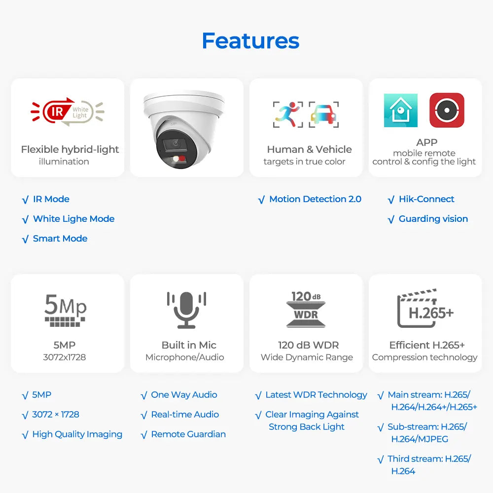 5MP Security PoE Camera with Smart Dual Light | HS-CUT05G2-LIA - HITOSINO