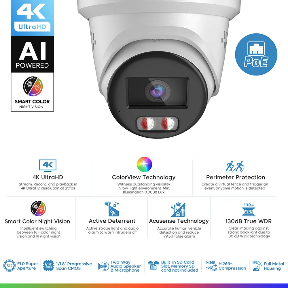 4K IP PoE Network Camera with Advanced Full Color Night Vision | HS-VUT08G2H-LISA/SL - HITOSINO