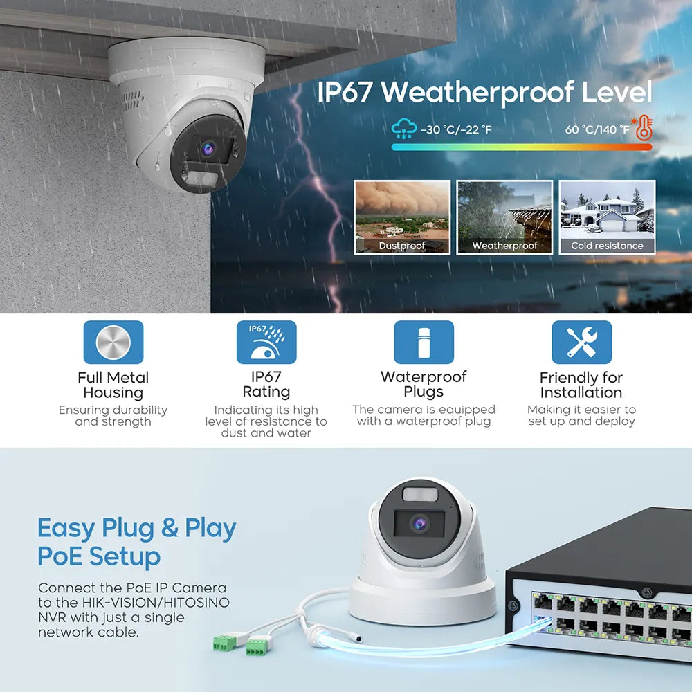 4K IP PoE Network Camera with Advanced Full Color Night Vision | HS-VUT08G2H-LISA/SL - HITOSINO