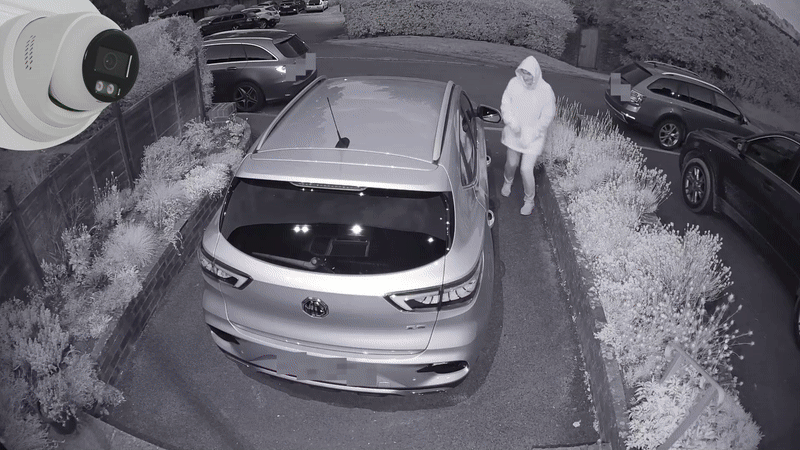 security camera with alarm and flashing light to deter intruder